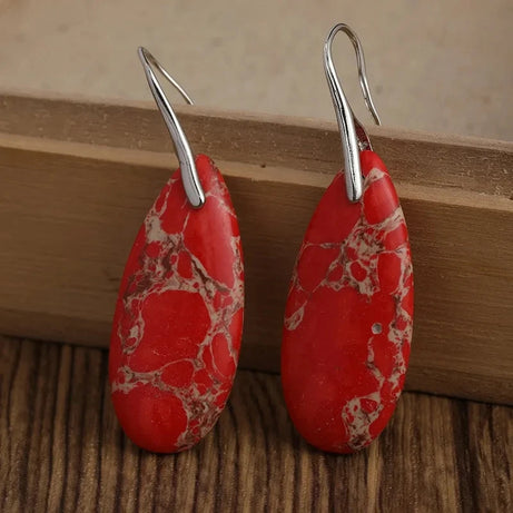 Red Jasper Teardrop Dangle Earrings