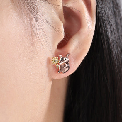 925 Sterling Silver Sunflower Pig Stud Earrings Fashion Cute Animal Jewelry Birthday Gifts For Women Daughter Girls Girlfriend