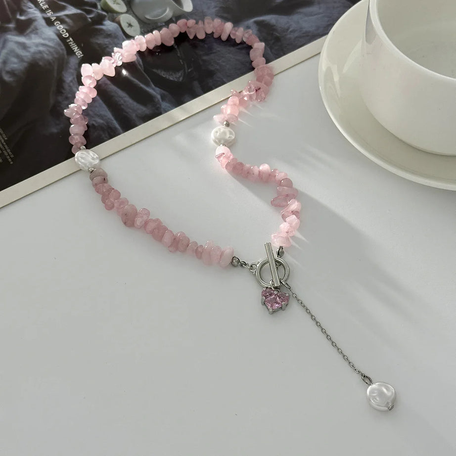 Pink Zircon Heart Pearl Pendant Necklace