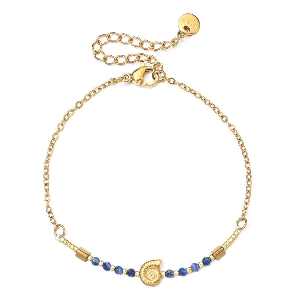 Cute Seashell Thin Natural Stone Bracelets for Women Beads Stainless Steel Chain Bracelet Minimalist Pulseras Boho Jewelry