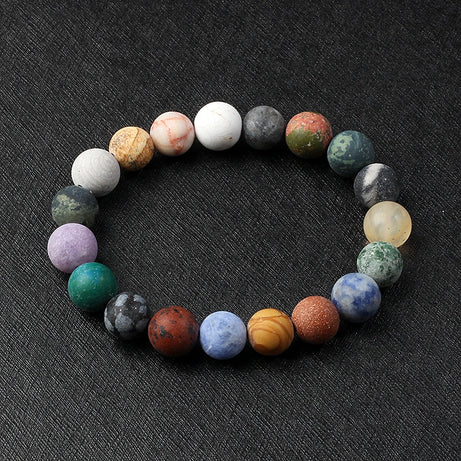 Nine Planets Solar System Beaded Bracelet, Natural Stone Galaxy Cosmic Talisman