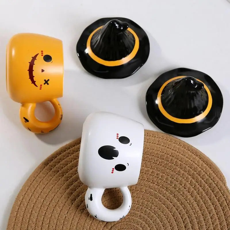 Halloween Ceramic Cup Ghost Mug Creative Cute Couple Mug Gift Afternoon Tea Breakfast Milk Cup Home Office Drinking cup With Lid - Charlie Dolly