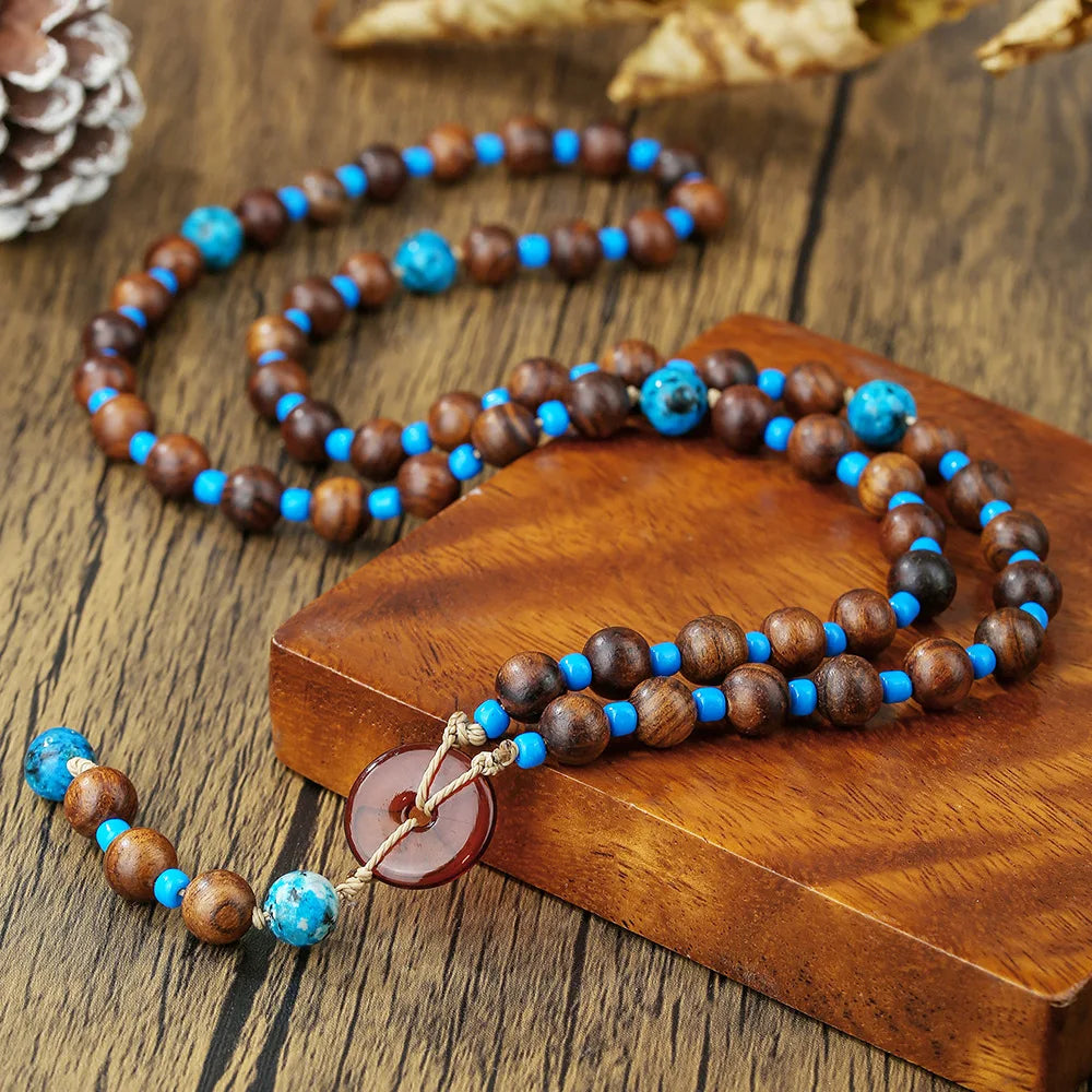 Wood Bead Tribal Mens Long Necklace Jewelry