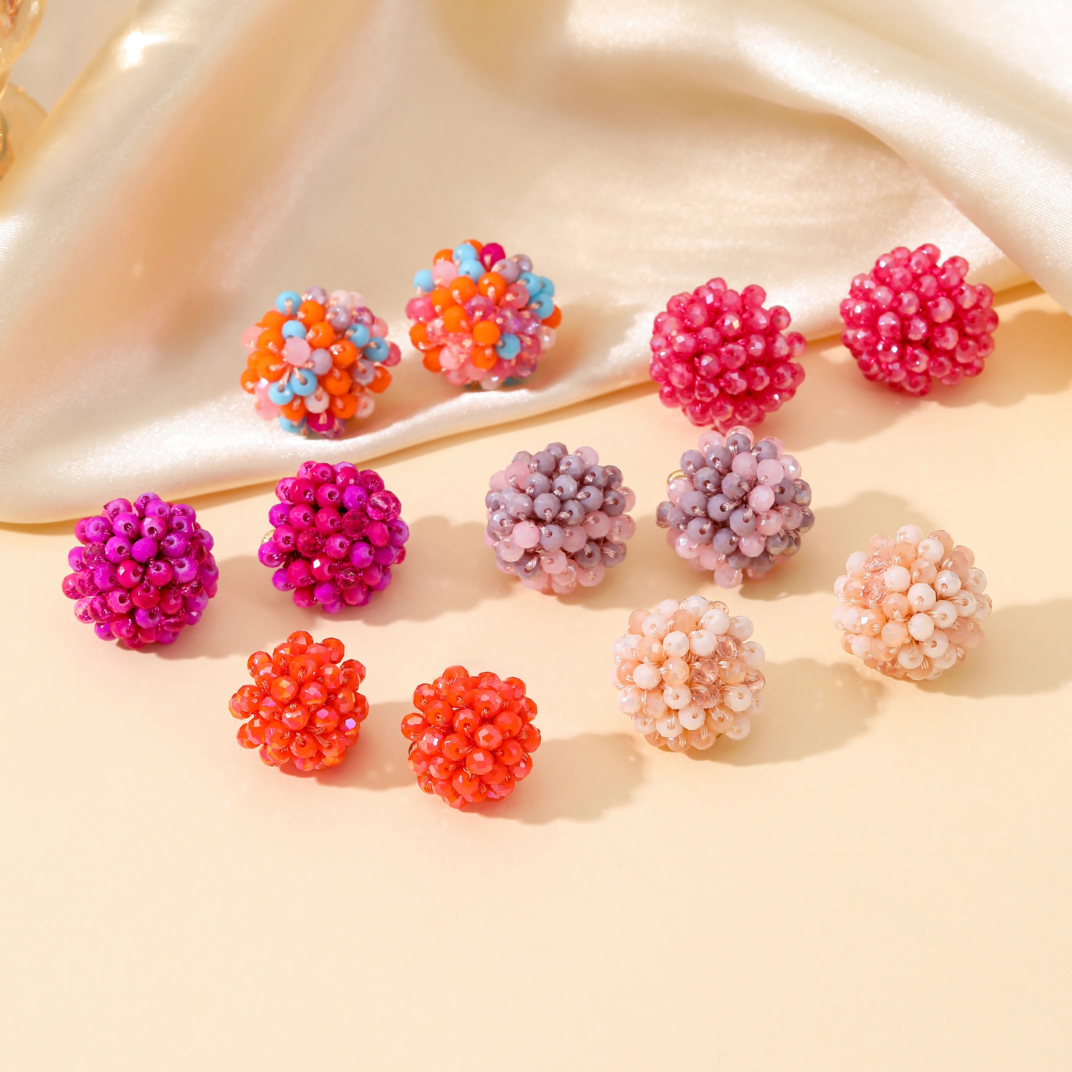 Braided Crystal Bead Round Stud Earrings Jewelry