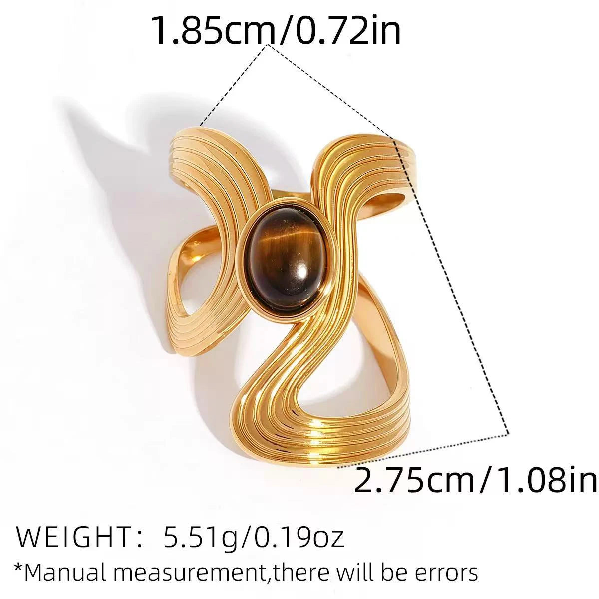 Creative Gold Plated Stainless Steel Rings for Women Simple Geometric Natural tiger Stone Finger Ring Boho Vintage Jewelry Gift
