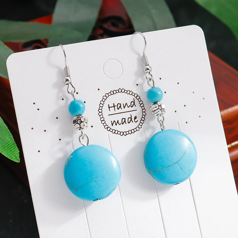 Boho Vintage Turquoise Water Drop Stud Earrings for Women Star Heart Flower Tribe Earring Statement Valentine Day Gift Jewelry