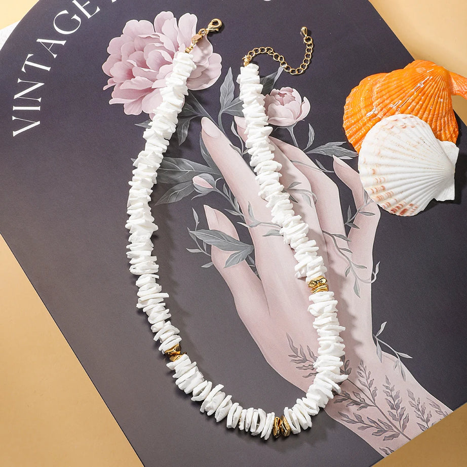 Puka Shell Bead Chain Boho Clavicle Necklace for Men