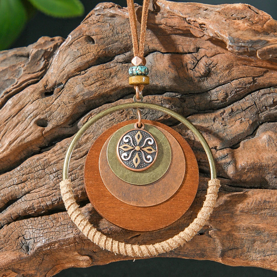Large Circle Pendant Layered Sweater Chain Necklace Jewelry