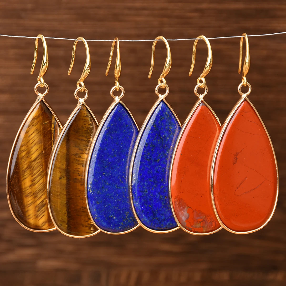 Yumfeel 1Pair Boho Colorful Natural Stone Dangle Earring Turquoise Round Teardrop Earring Retro Elegant Women Banquet Jewelry