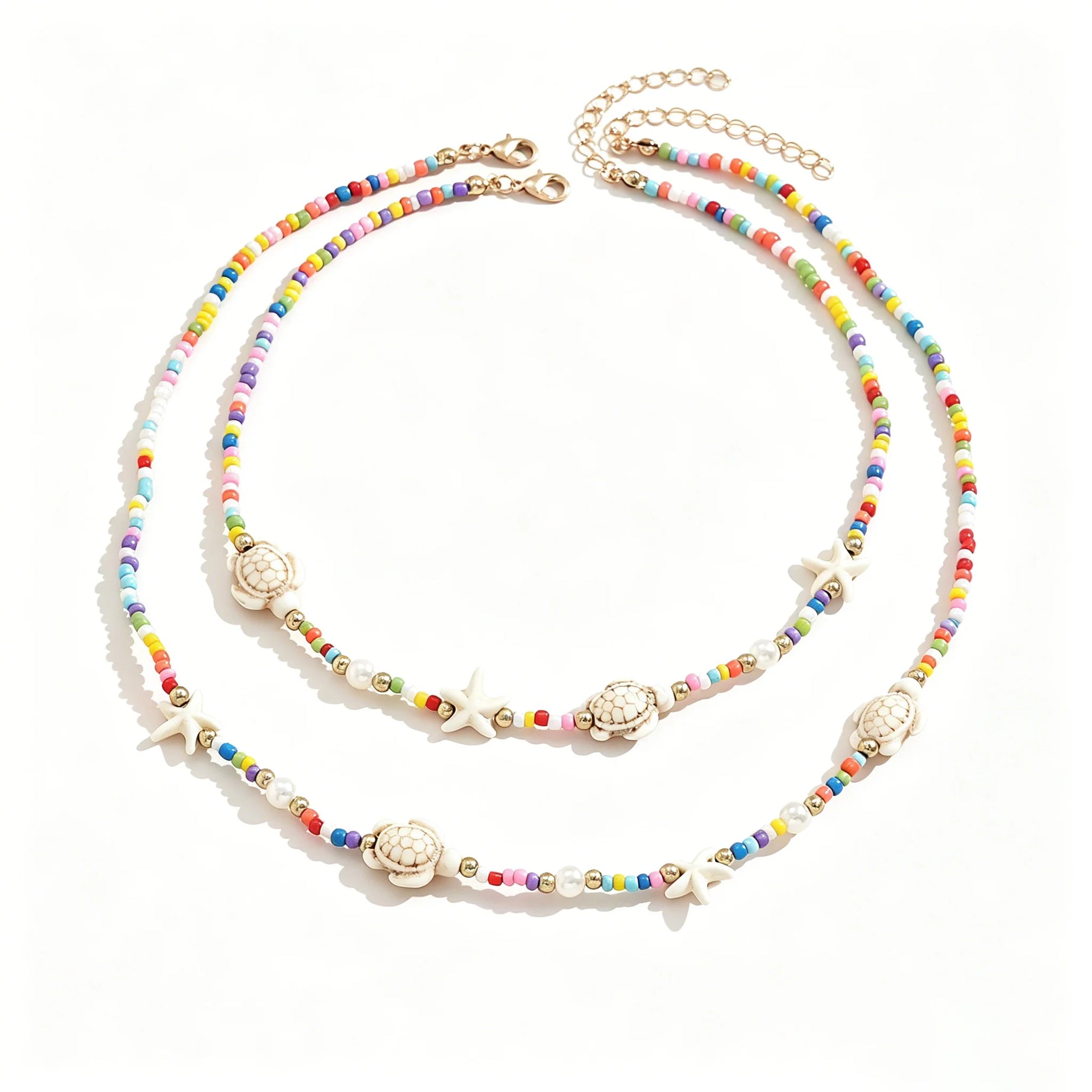 Turtle Starfish Beaded Layered Choker Necklace Jewelry