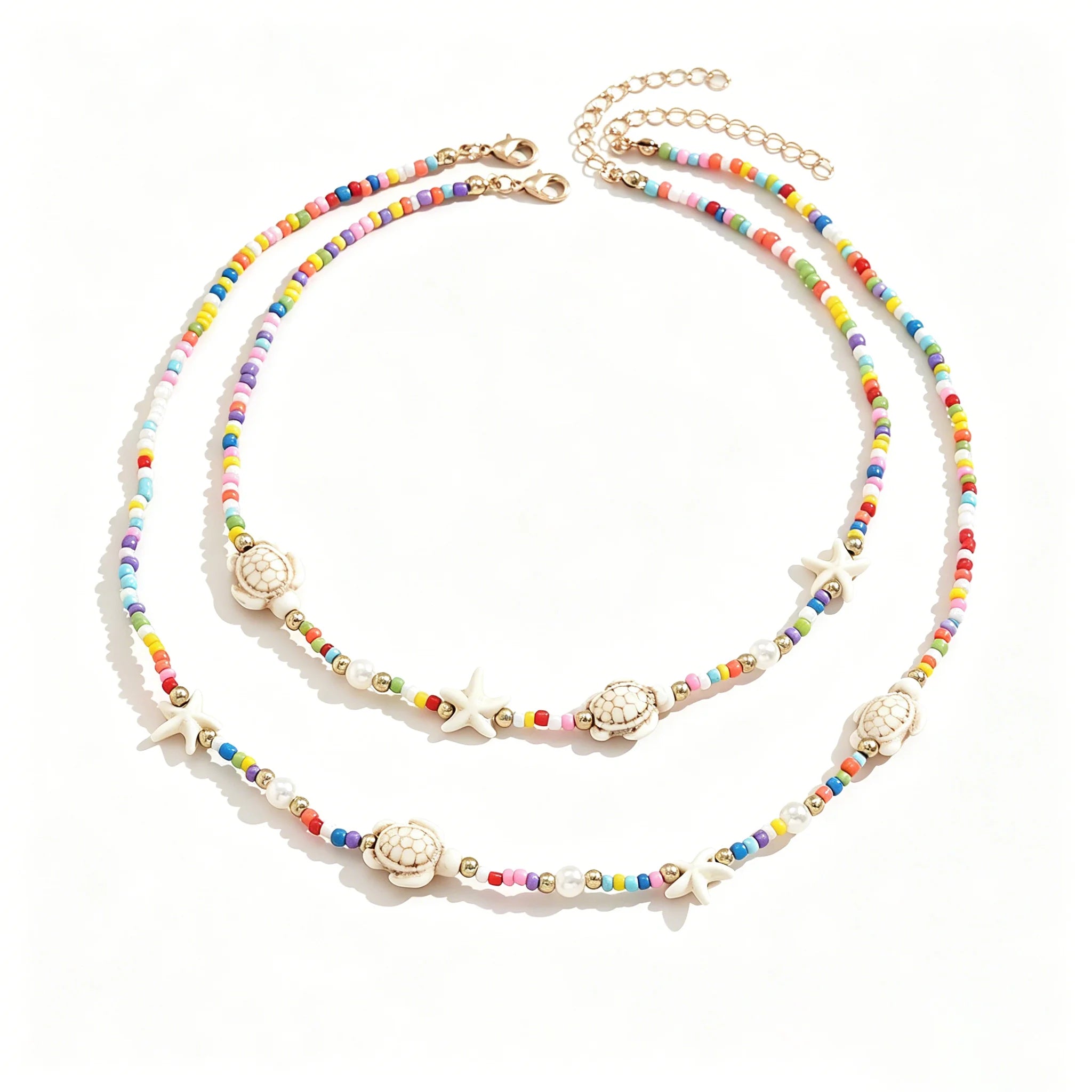 Turtle Starfish Beaded Layered Choker Necklace Jewelry