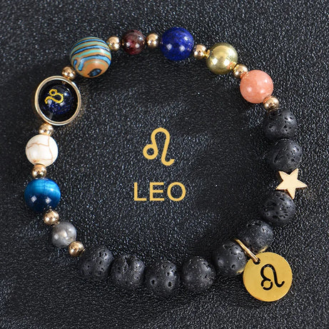 Zodiac Constellation Crystal Bracelet, 12 Signs Natural Stone Beaded Amulet