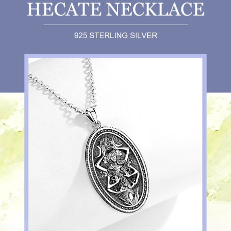 Triple Moon Goddess Hecate Wheel Necklace, S925 Sterling Silver