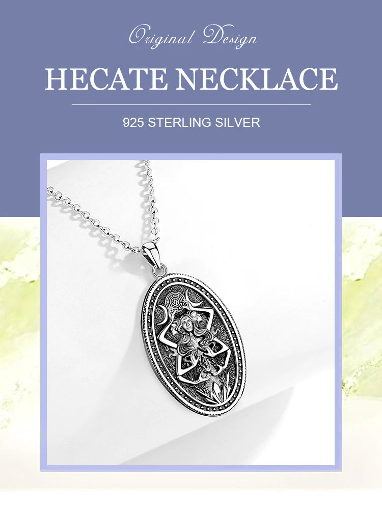 Eudora 925 Sterling Silver Triple Moon Goddess Necklace Hecate Wheel Amulet Pendant Triple Goddess Jewelry for Women Man Gift