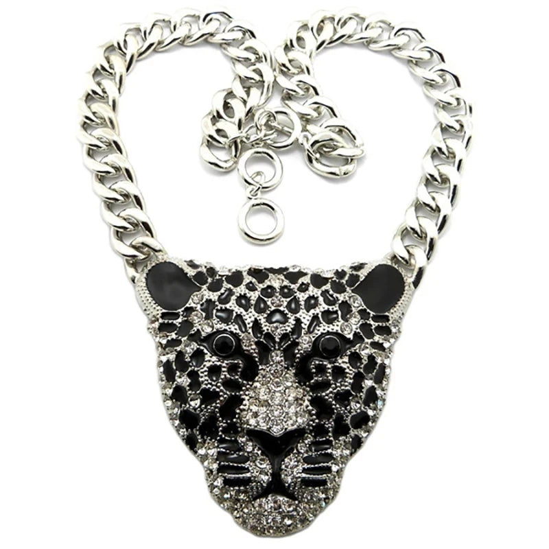 Halloween Leopard Head Iced Out Pendant Necklace For Women Hip Hop Jewelry Mens Cuban Link Chain Gothi Trend Jewelry Gift - Charlie Dolly