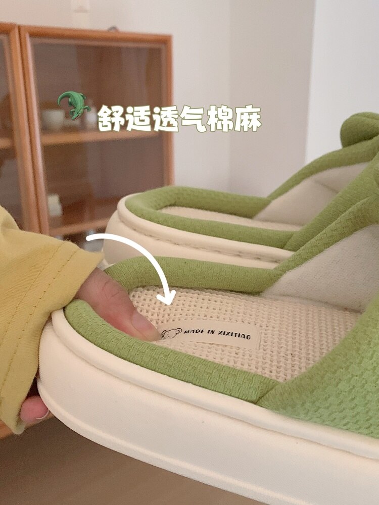 Four Seasons Universal Cute Crocodile Linen Slippers Women Spring Summer Couples Man Skid Resistant Dinosaur Animal Flip Flops - Charlie Dolly