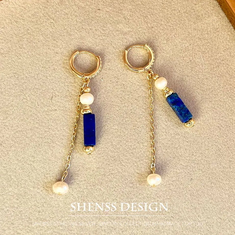 Exclusive Design Personalized Natural Freshwater Pearl Lapis lazuli Necklace Bracelet Earrings Copper Plated 14k Gold Accessorie - Charlie Dolly
