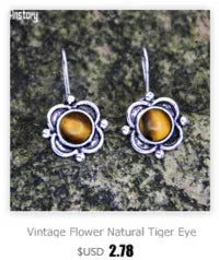 Vintage Plumflower Natural Jades Quartz Earrings For Women Antique Silver Plated Lapis Lazuli Tiger Eye Stone Fashion Earring