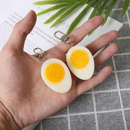 Funny Simulation Egg Food Keychain Keyring For Women Men Gift Creative Boiled Egg Car Key Airpods Box Bag Charms Trinket Jewelry