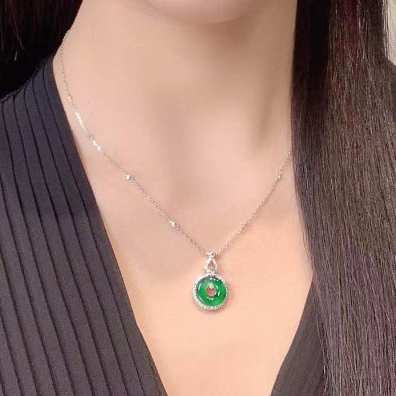 Natural Hetian Chrysoprase Pendant Inlaid Crystal Vintage Chinese Style Necklace High Sense Wedding Dinner Jewelry Gift - Charlie Dolly