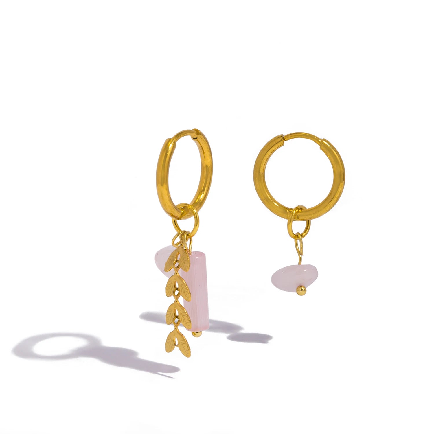 UHBINYCA Stainless Steel 18K Gold PVD Plated Hoop Earrings for Women Trendy Pink Natural Stone Charms Drop Earring Jewelry Gift