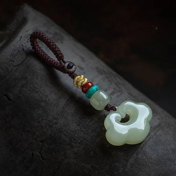 Certificate Hotan Black Jade Auspicious Clouds Pendant Key Chain Charm Stone Natural Emerald Necklace Talismans Necklace Jewelry