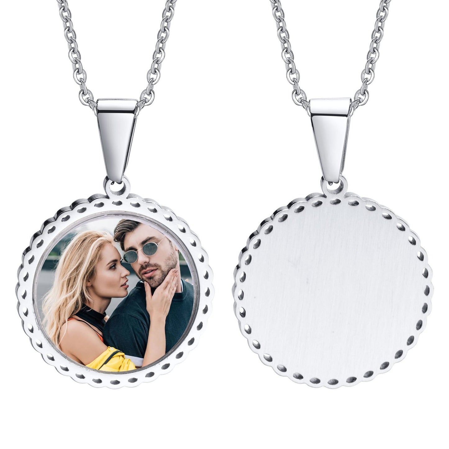 Vnox Free Custom Photo Picture Necklaces for Women, Personalize Words Stainless Steel Pendant,Mothers or Lover Gifts Jewelry