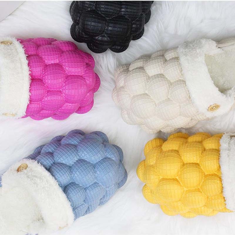 Luxury Women Cotton Bubbles Balls Slippers Bubble Slides Winter Warm Massage Slippers Bubble Shoes Lychee Slippers - Charlie Dolly