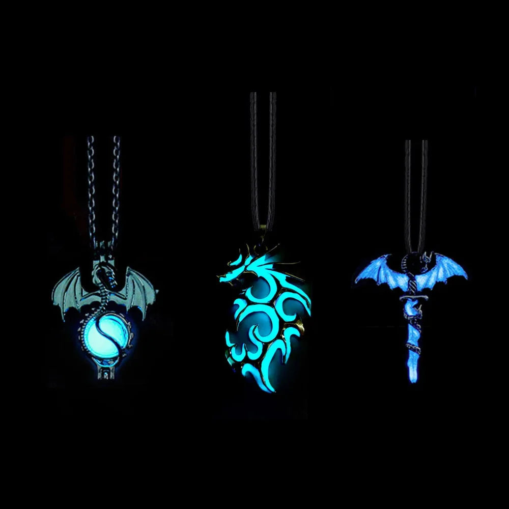 Luminous Dragon Necklace Glowing Night Fluorescence Antique Vintage Glow In The Dark for Men Women Gift Party Halloween Day Club - Charlie Dolly