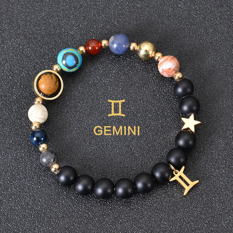 Zodiac Constellation Crystal Bracelet, 12 Signs Natural Stone Beaded Amulet