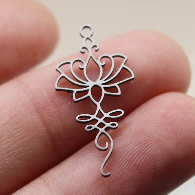 3PCS Art Line Lotus Flower Moon DIY Craft Tassels Earrings Necklace Stainless Steel Pendant Charms for Jewelry Making Accessory