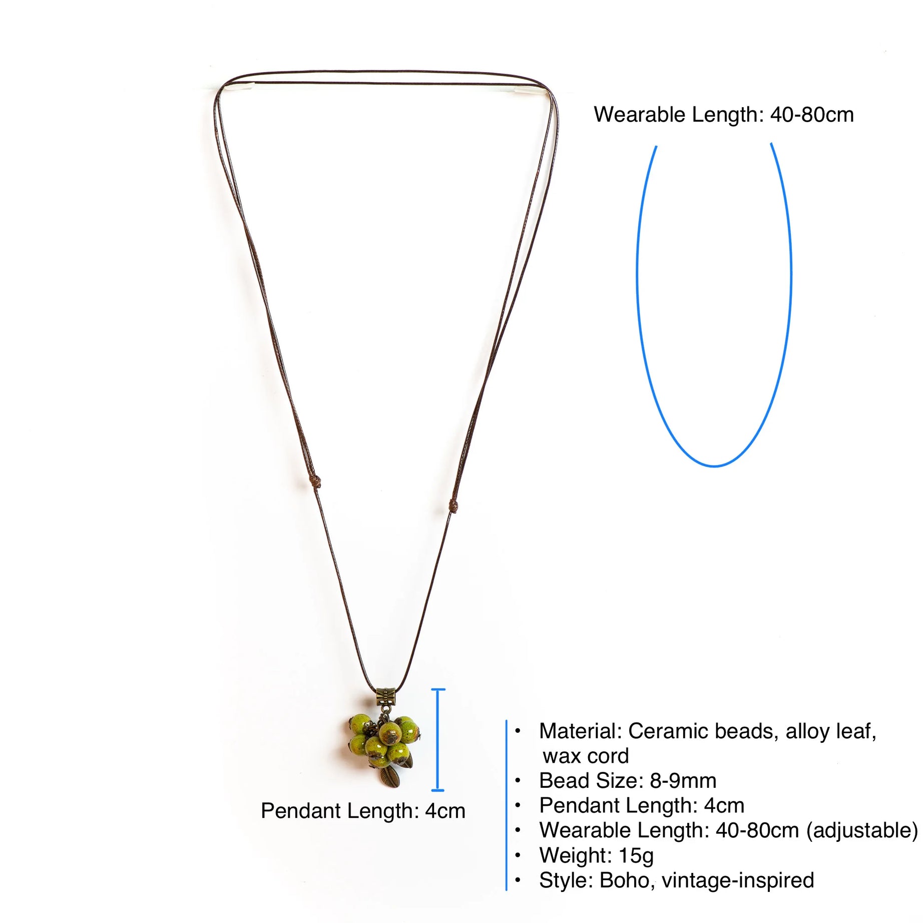 Handmade Ceramic Bead Adjustable Long Necklace Jewelry