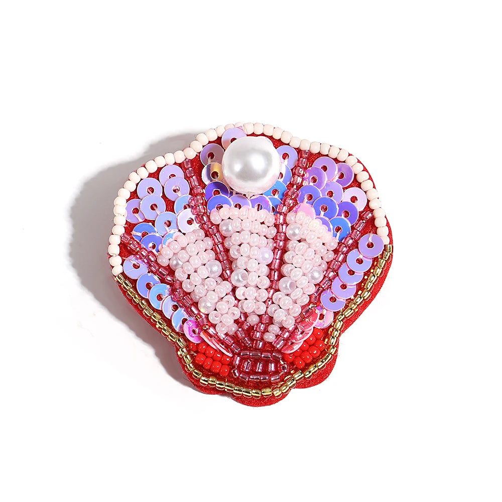 Boho Handmade Beaded Brooch Colorful Starfish Lobster Shell Pattern Pearl Pin Banquet Backpack Beach Jewelry Accessories Gifts