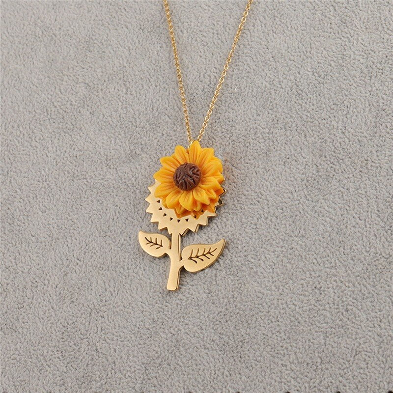 Fashion Creative Sunflower Sun Flower Rose Gold, Gold-Color, Silver-Color Necklace,4 Sets Of Accessories,Trendy Daisy Jewelry - Charlie Dolly