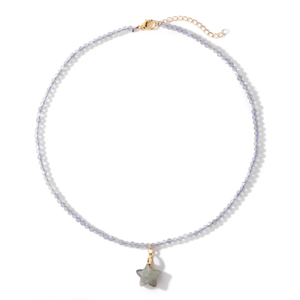 Fashion Boho Beads Necklace Star Shape Natural Stone lapis lazuli Tiger Eye Quartz Beaded Choker for Women Men Jewelry Gift