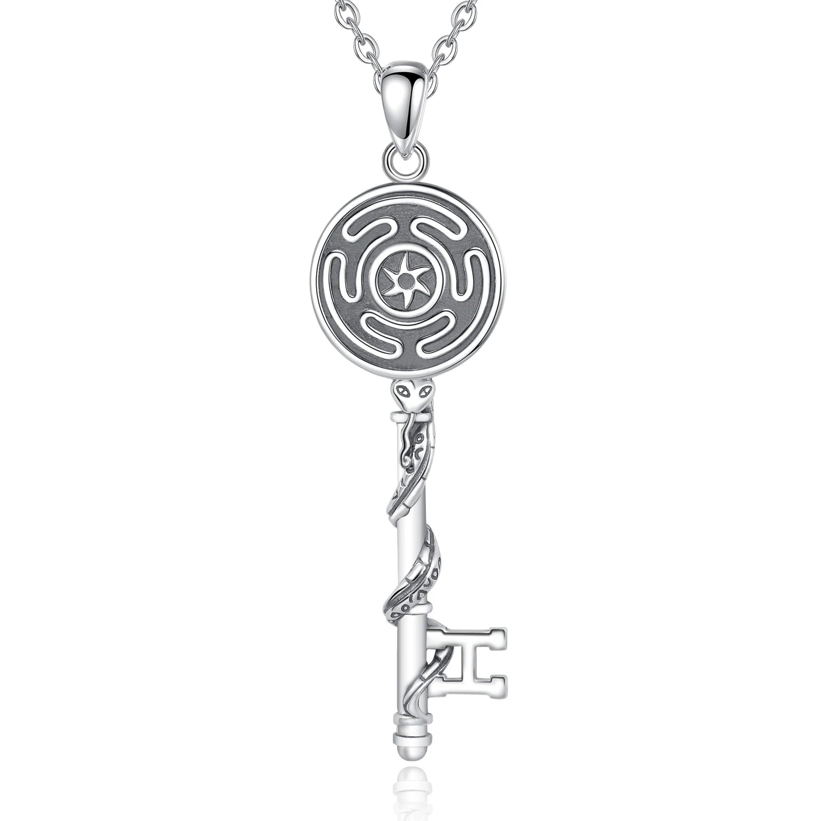 Eudora 925 Sterling Silver Hecate Wheel Necklace Triple Goddess Pendant Snake Key Amulet Witch Pagan Jewelry Gift for Women Men