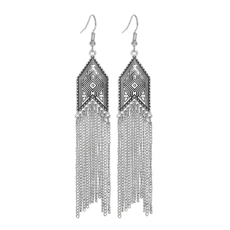 Antique Hollow Pattern Tassel Ethnic Earrings Jewelry