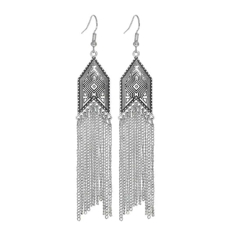 Ethnic Alloy Antique Earrings Brincos Boho Retro Hollow Patterns Drop Earrings for Women Bohemian Summer Tassel Jewelry