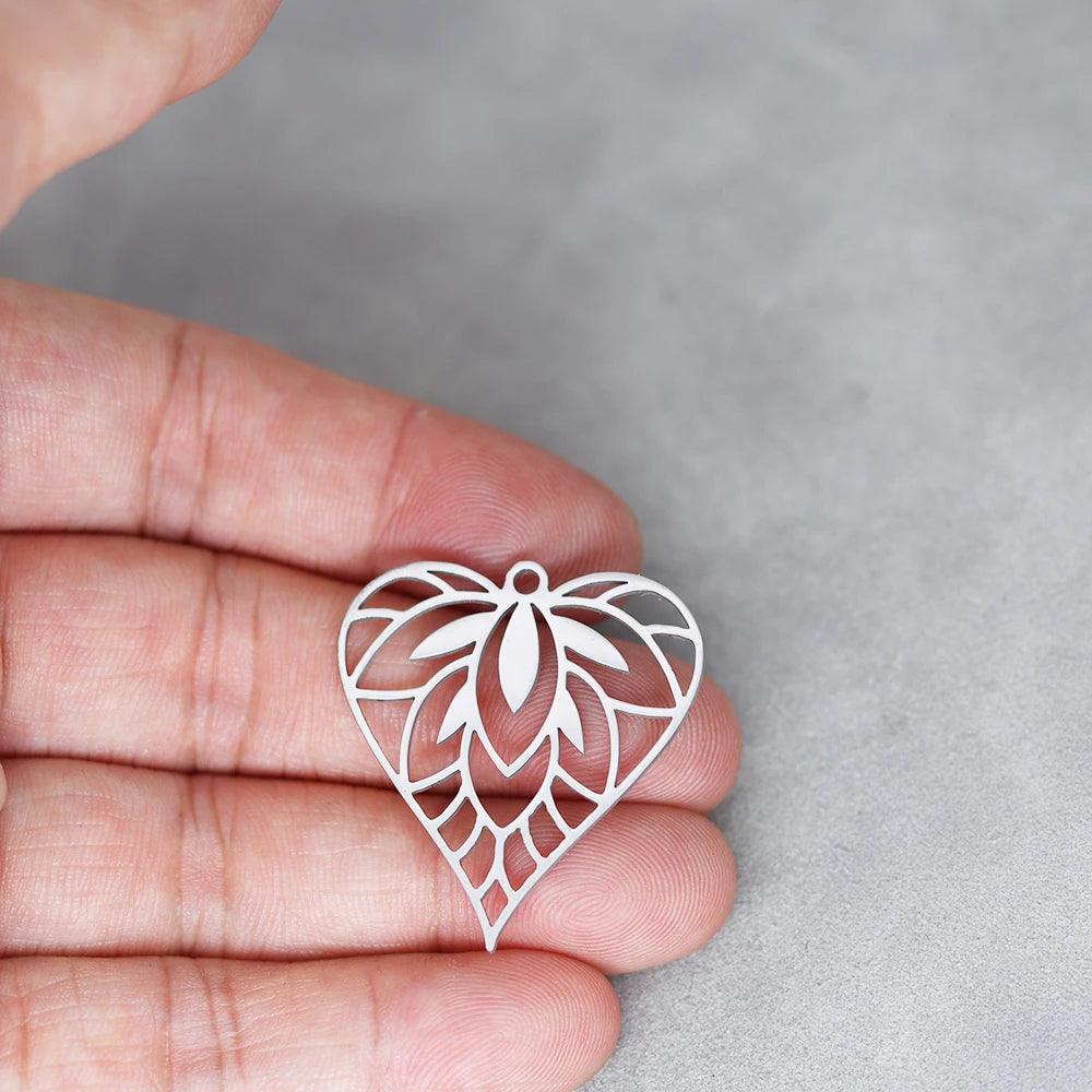 3pcs Exquiaite Amulet Moon Lotus Flower Charms DIY Craft Earrings Necklace Jewelry Making Yogo Buddhism Stainless Steel Pendant