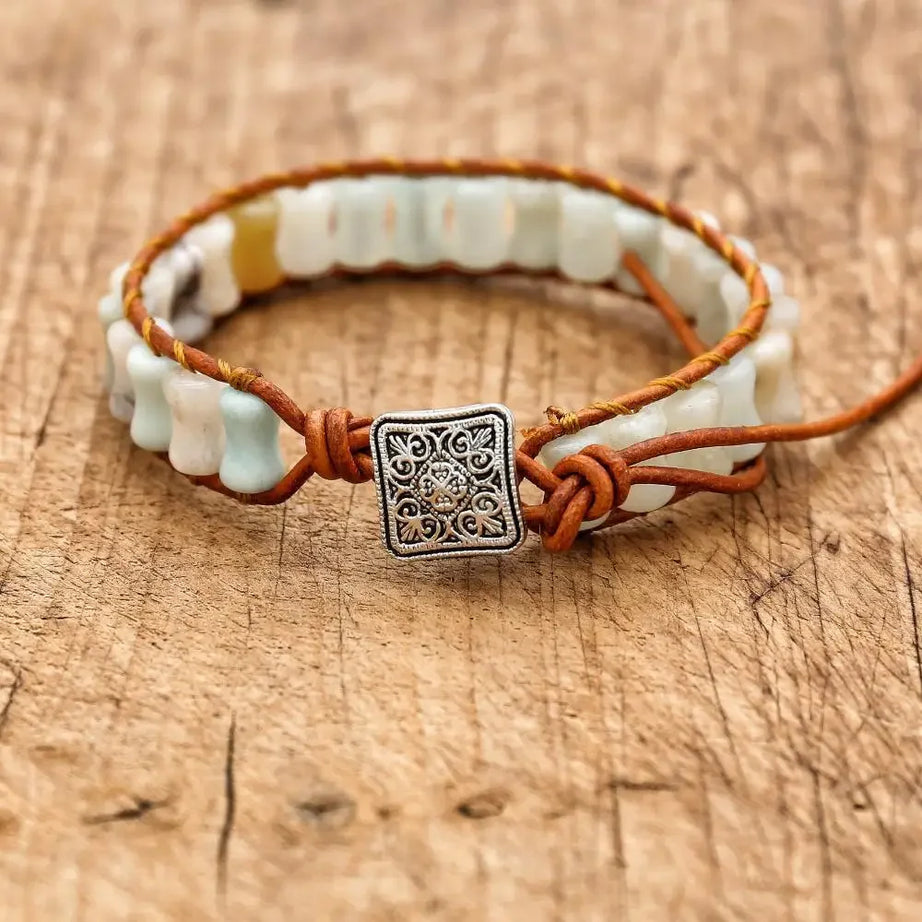 Amazonite Natural Stone Leather Wrap Bracelet