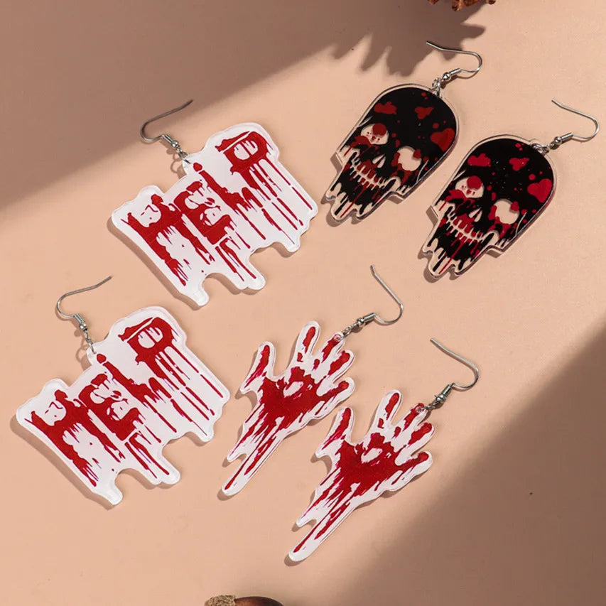 Horror Bleeding Hand Acrylic Halloween Earrings for Women New Gothic Blood Skull HELP Drop Pendant Earring Party Jewelry Gifts - Charlie Dolly
