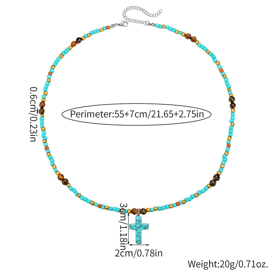 Turquoise Tiger Eye Cross Pendant Necklace Jewelry