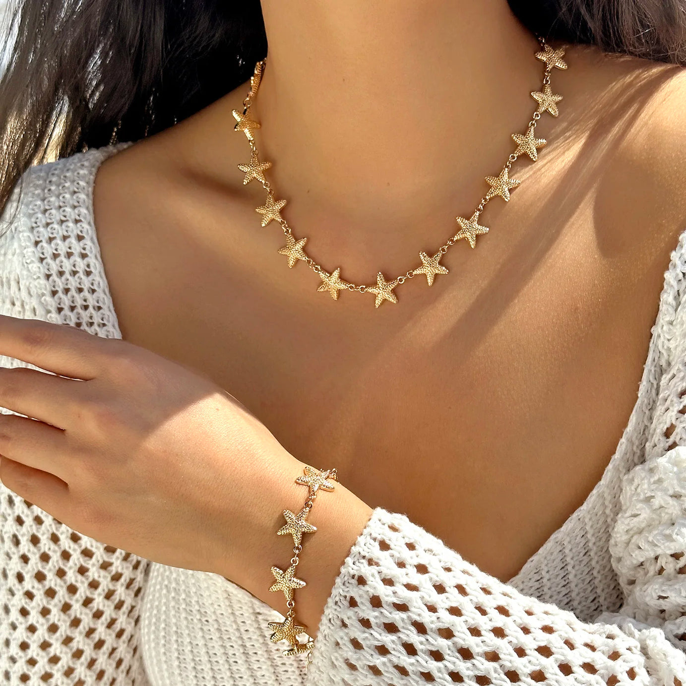 Shell, Starfish and Heart Bowknot Double Layer Choker
