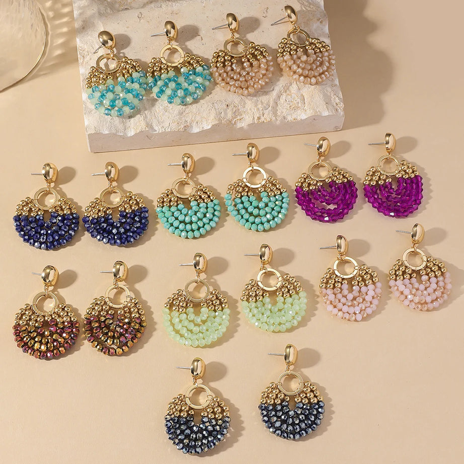 Layered Crystal Bead Round Drop Earrings Jewelry
