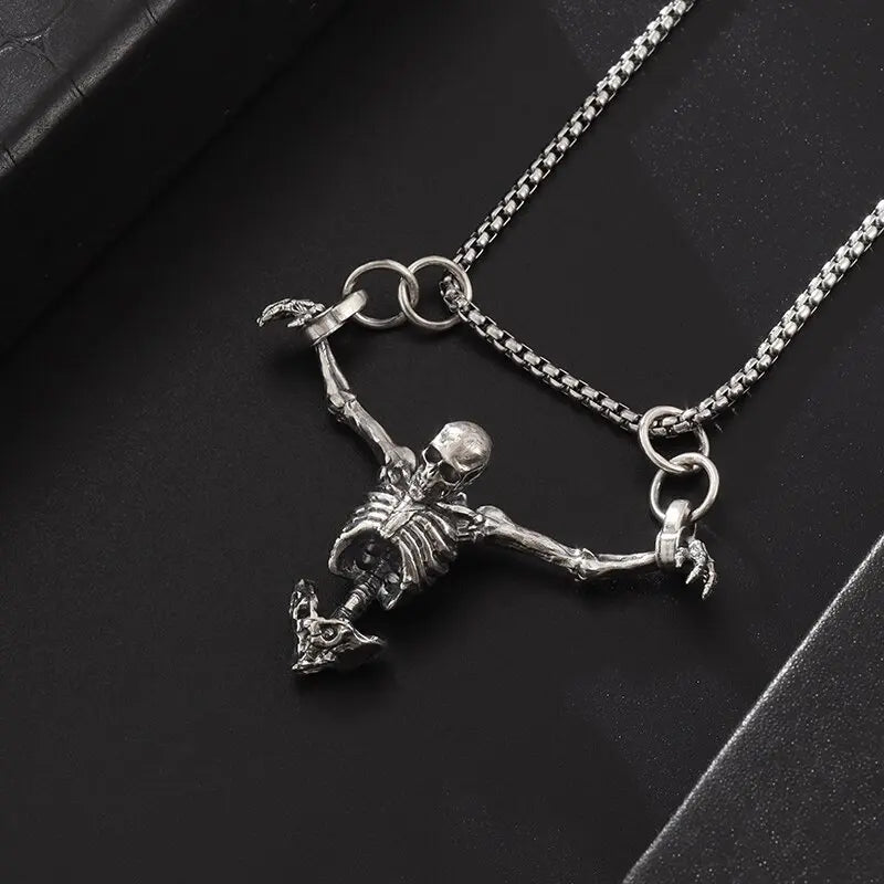 Silver Plated Captivity Skull Pendant Men\'s Biker Punk Rock Necklace Gothic Halloween Jewelry Accessory - Charlie Dolly