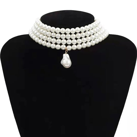 Baroque Pearl Layered Strand Boho Choker Wedding Necklace