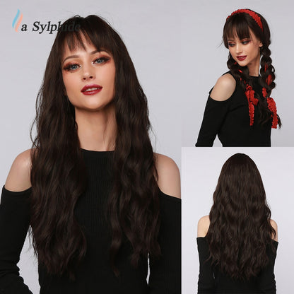 La Sylphide Synthetic Hair Wigs Cosplay Wig Long Wave Root Black Ombre Pink for Woman Heat Resistant Fiber Daily Party Wig