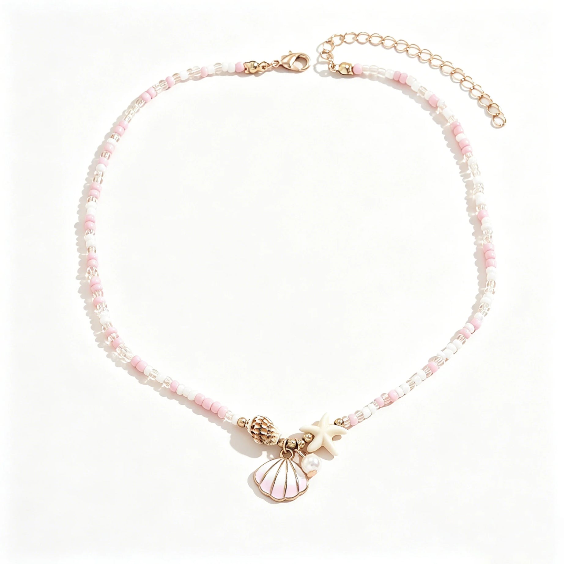 Pink Pearl and Shell Beaded Choker Necklace