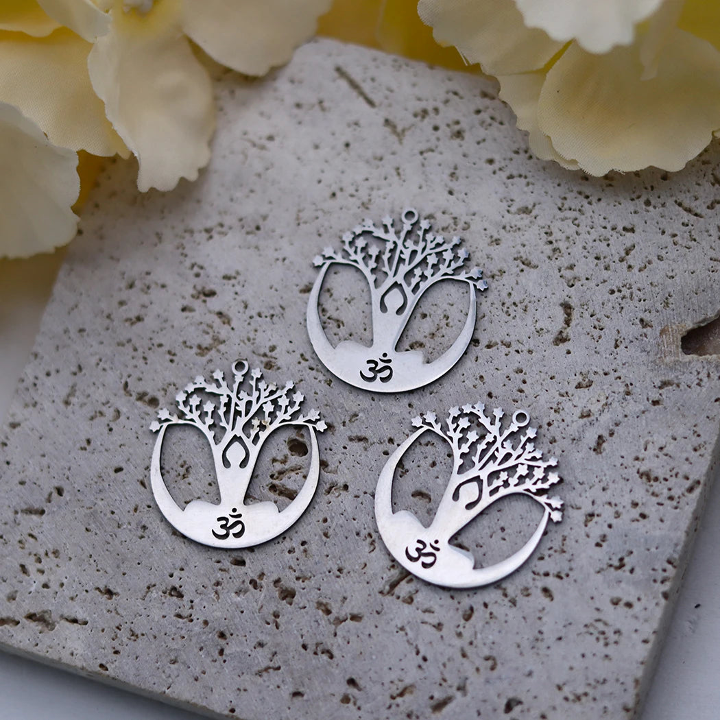 3PCS DIY Amulet Lotus Flower Yogo Buddha Stainless Steel Pendant Charm For Jewelry Making Necklace Religion Crescent diy Supplie