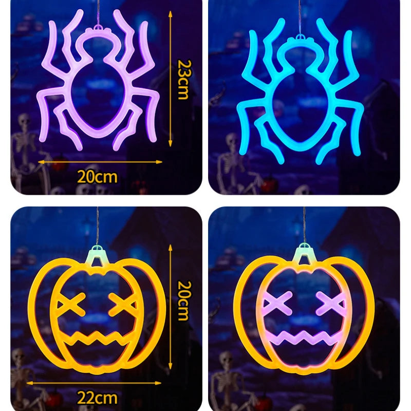 Halloween Window Lights Home Indoor LED Pumpkin Spider Ghost LED Decor Lamp 2024 Halloween Party Hanging Decoration Kids Favors - Charlie Dolly